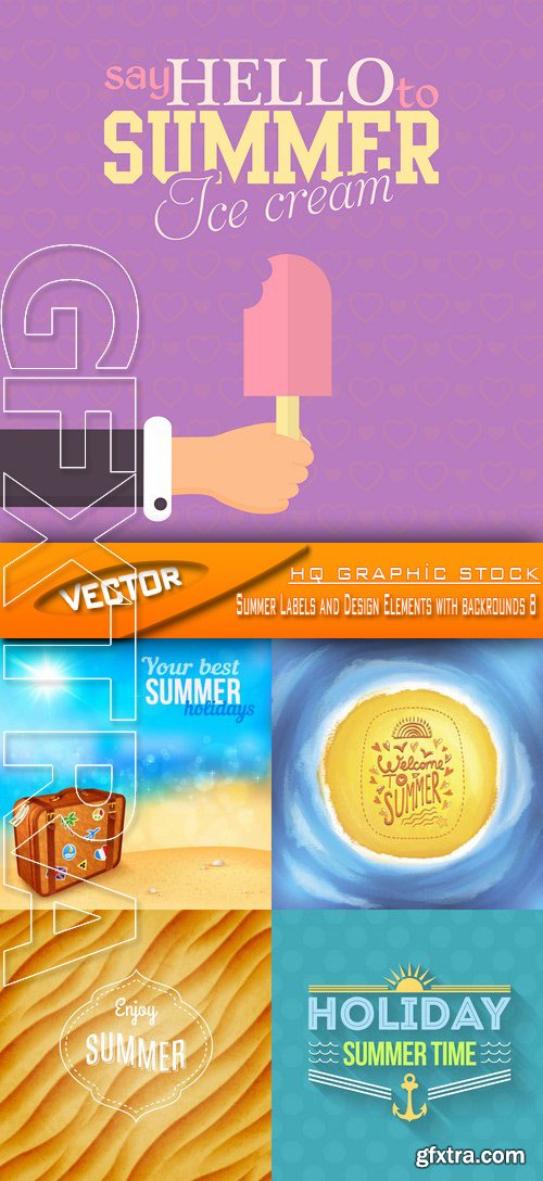 Stock Vector - Summer Labels and Design Elements with backrounds 8