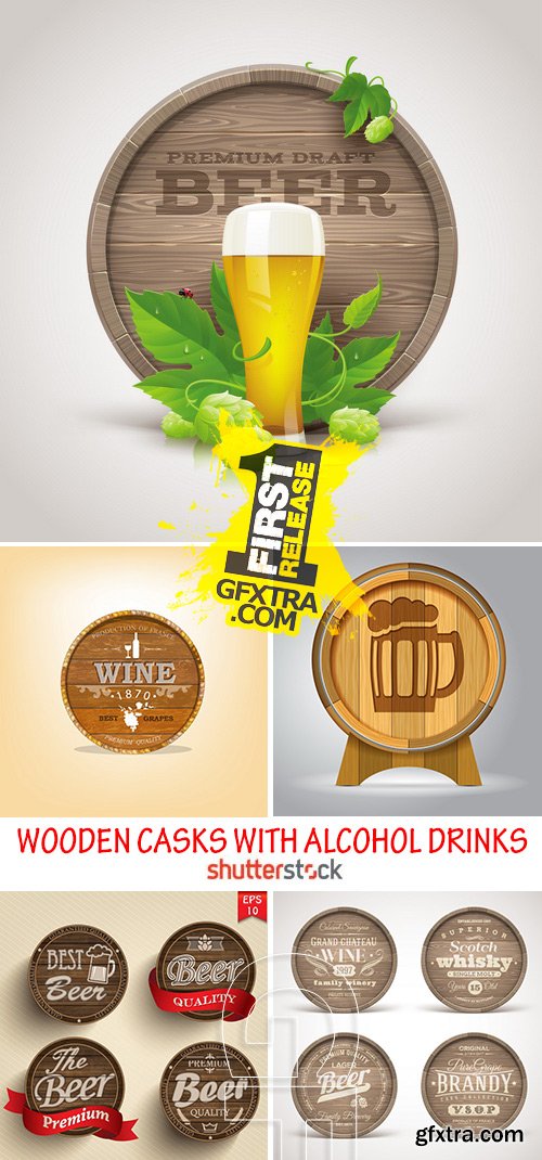 Wooden Casks with Alcohol Drinks 22xEPS