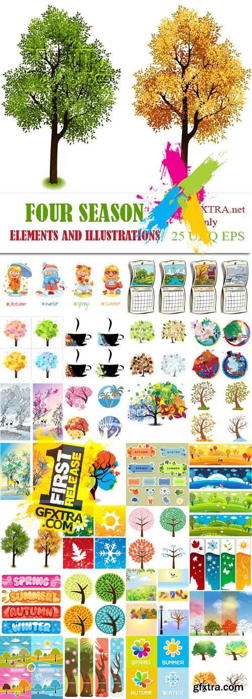 Four Season Elements and Illustrations 25xEPS