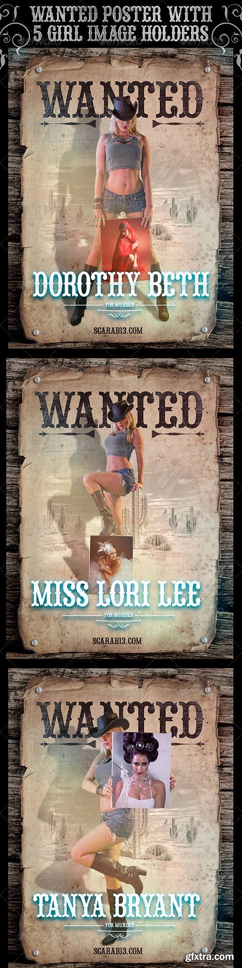 GraphicRiver - Wanted Poster with 5 Cowgirl ImageHolders