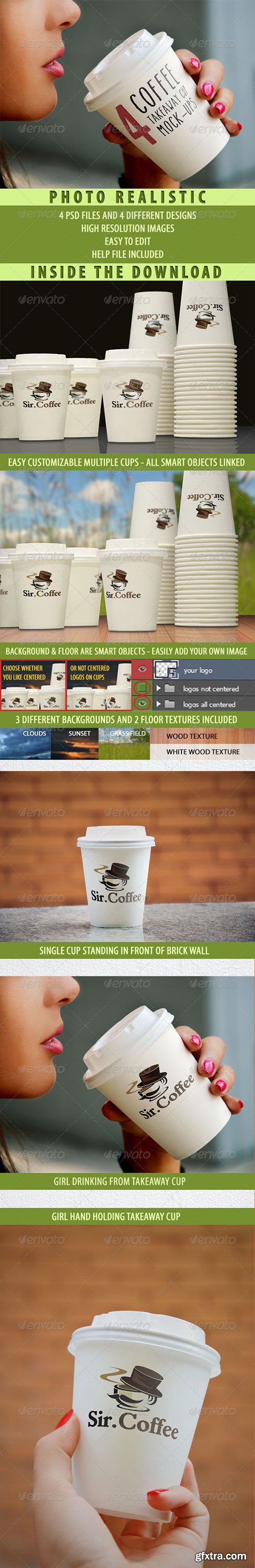 GraphicRiver - 4 Takeaway Cups Logo Mock-ups
