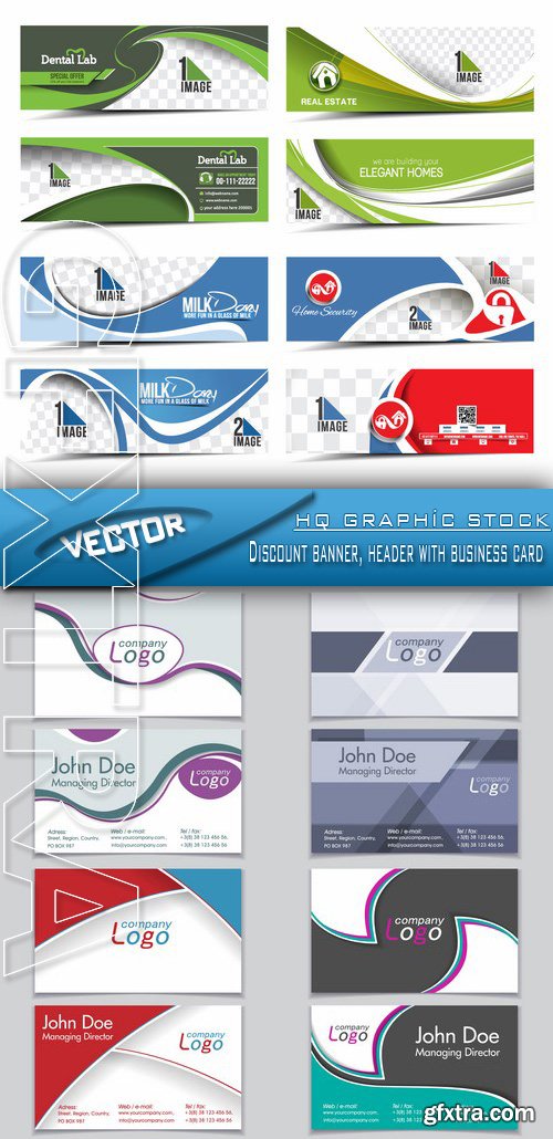 Stock Vetor - Discount banner, header with business card