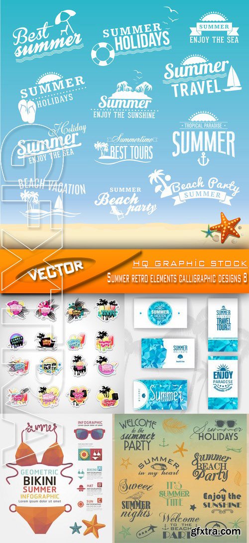 Stock Vector - Summer retro elements calligraphic designs 8