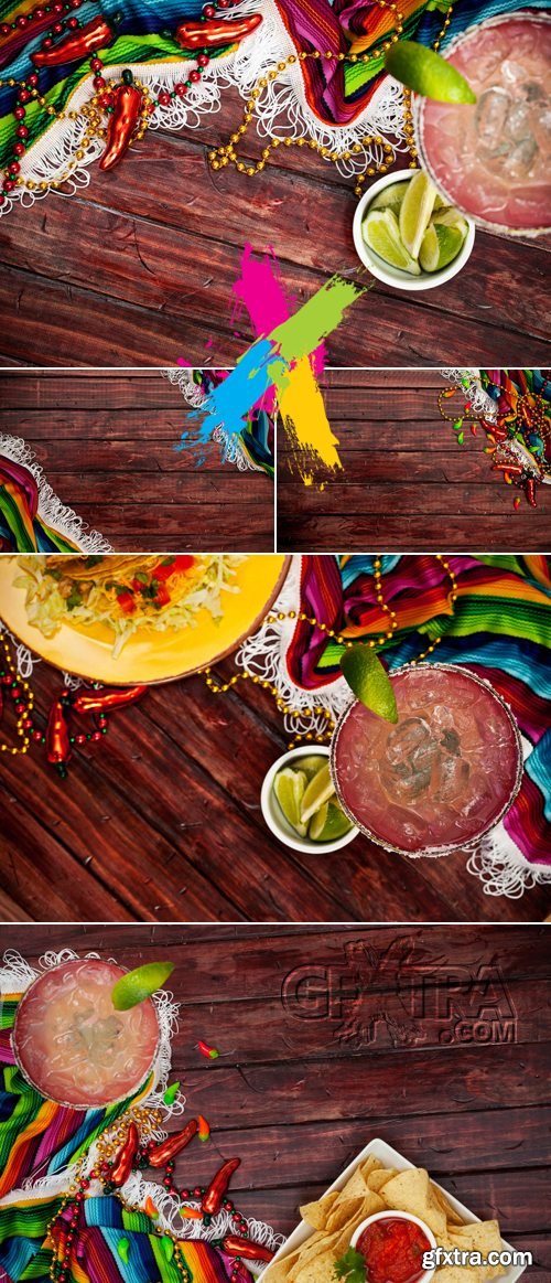 Stock Photo - Mexican Decorations on Wooden Background