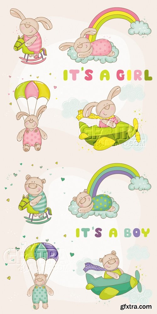 Baby Arrival Greeting Cards Vector