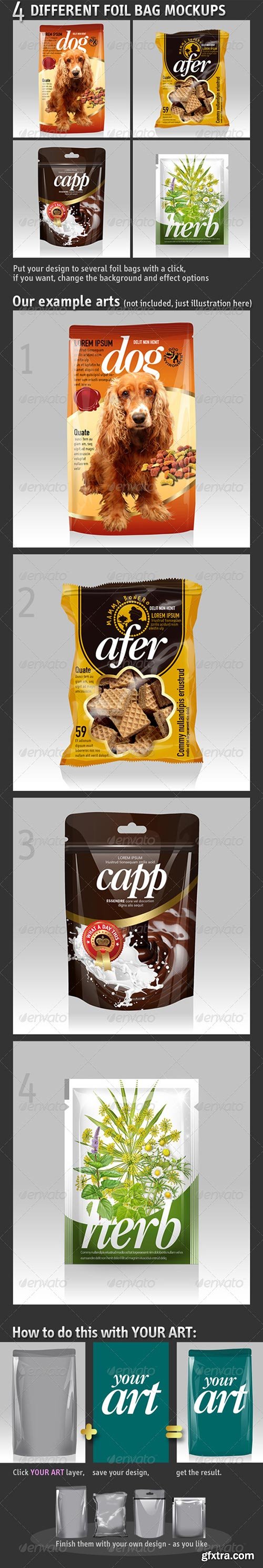 GraphicRiver - 4 Different Foil Bags Packaging Mockups
