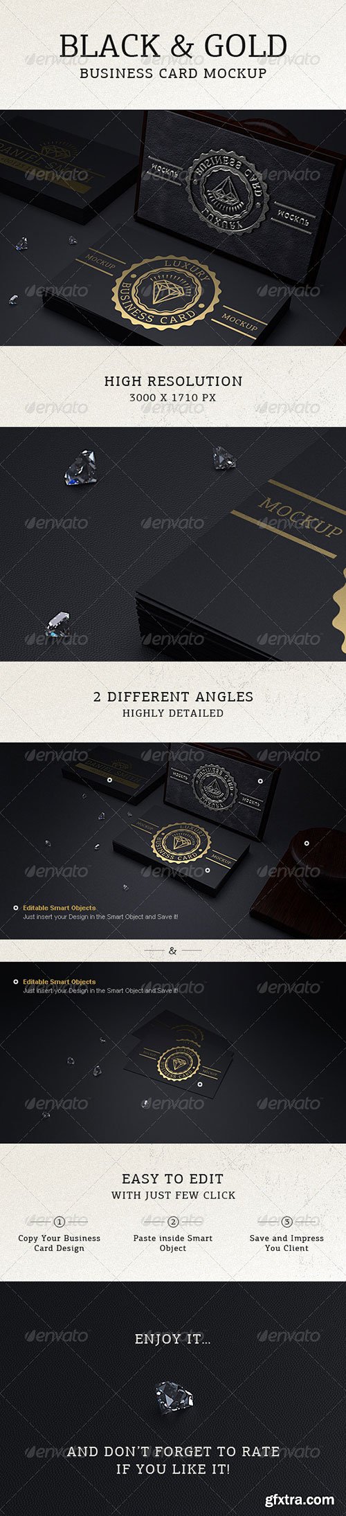 GraphicRiver - Photorealistic Black & Gold Business Card Mock Up