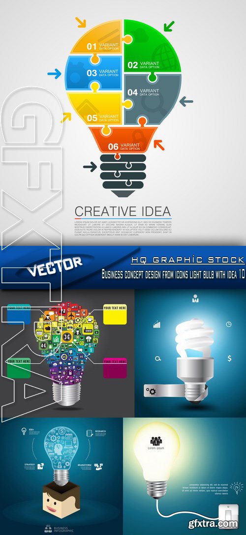 Business concept design from icons light bulb with idea 10,