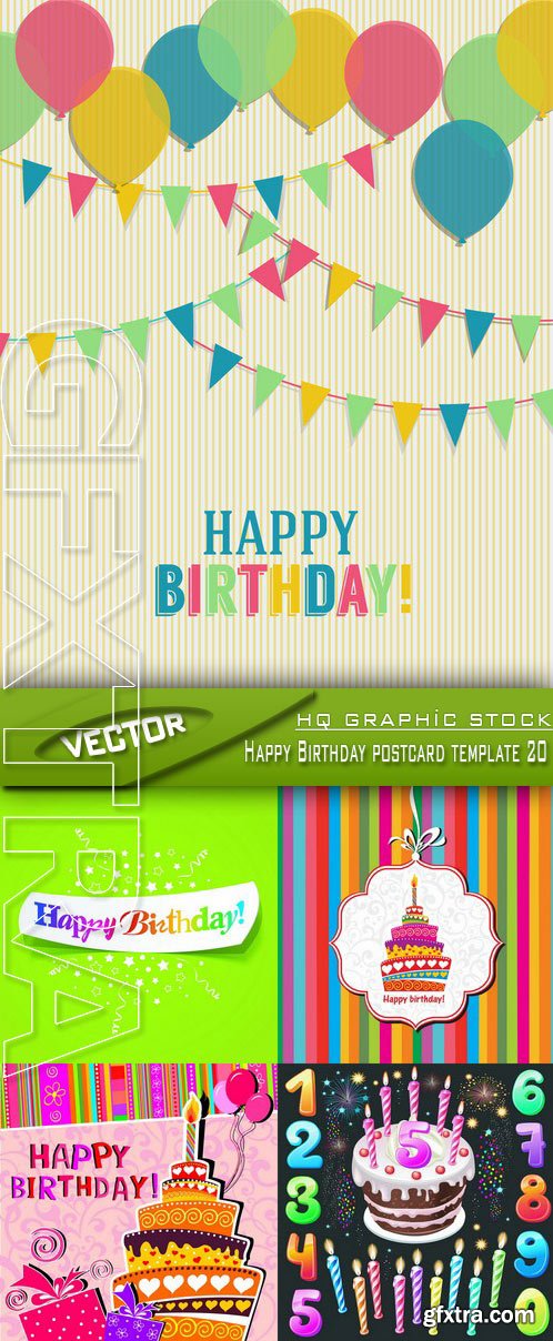 Stock Vector - Happy Birthday postcard template 20