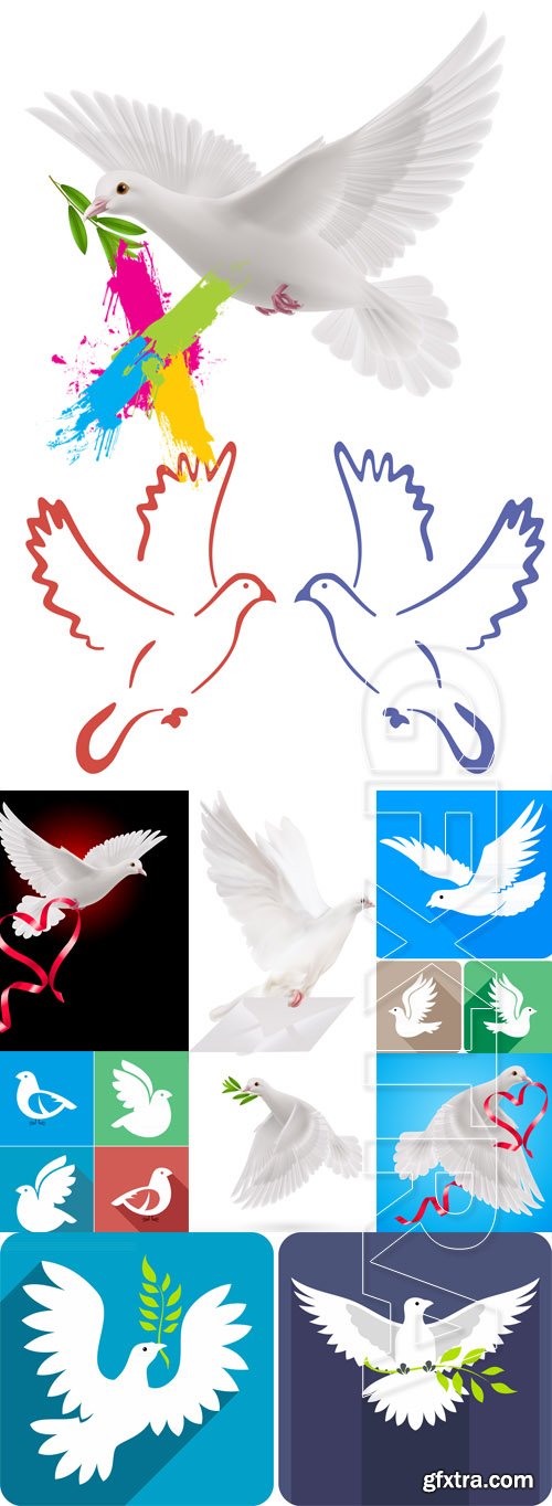 Peace Doves with Olive Branch 9xEPS