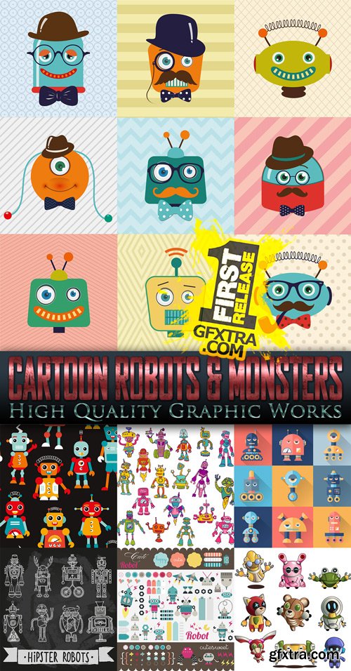 Cartoon Robots & Monsters 25 EPS
