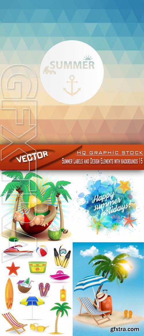 Stock Vector - Summer Labels and Design Elements with backrounds 15