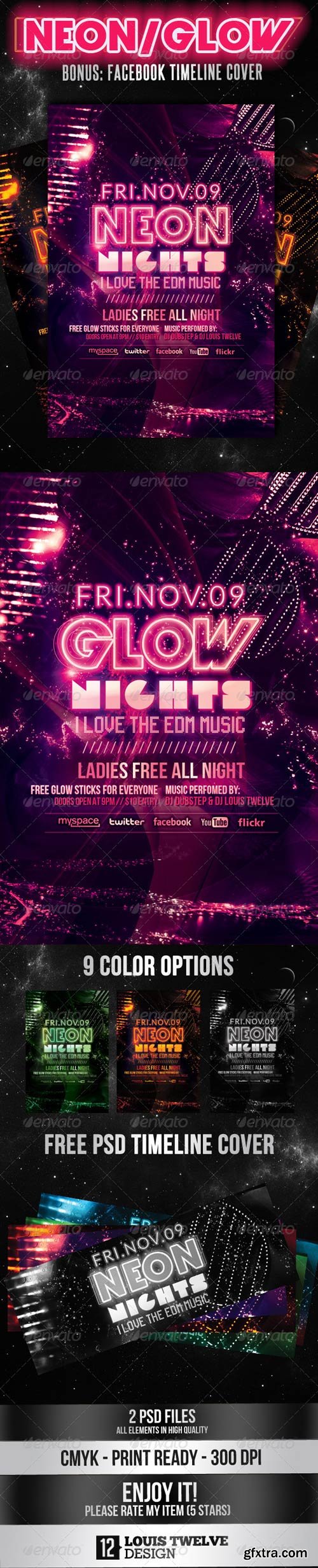 GraphicRiver - Neon Nights / Glow | Flyer + Facebook Cover