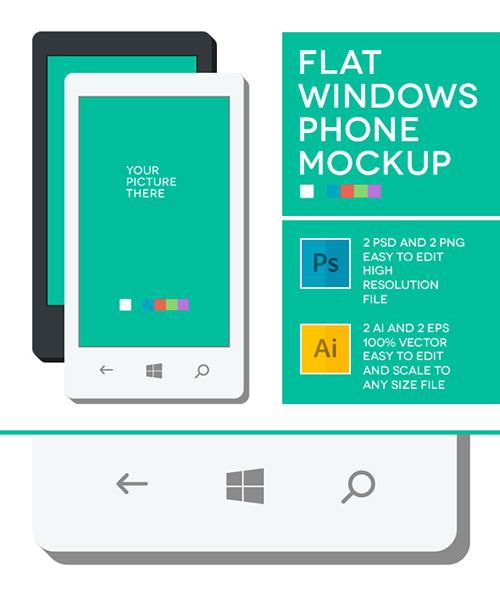 PSD, AI, EPS, PNG Windows Phone Flat MockUp
