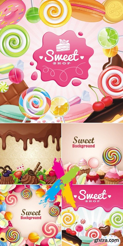 Sweets, Candies Backgrounds Vector