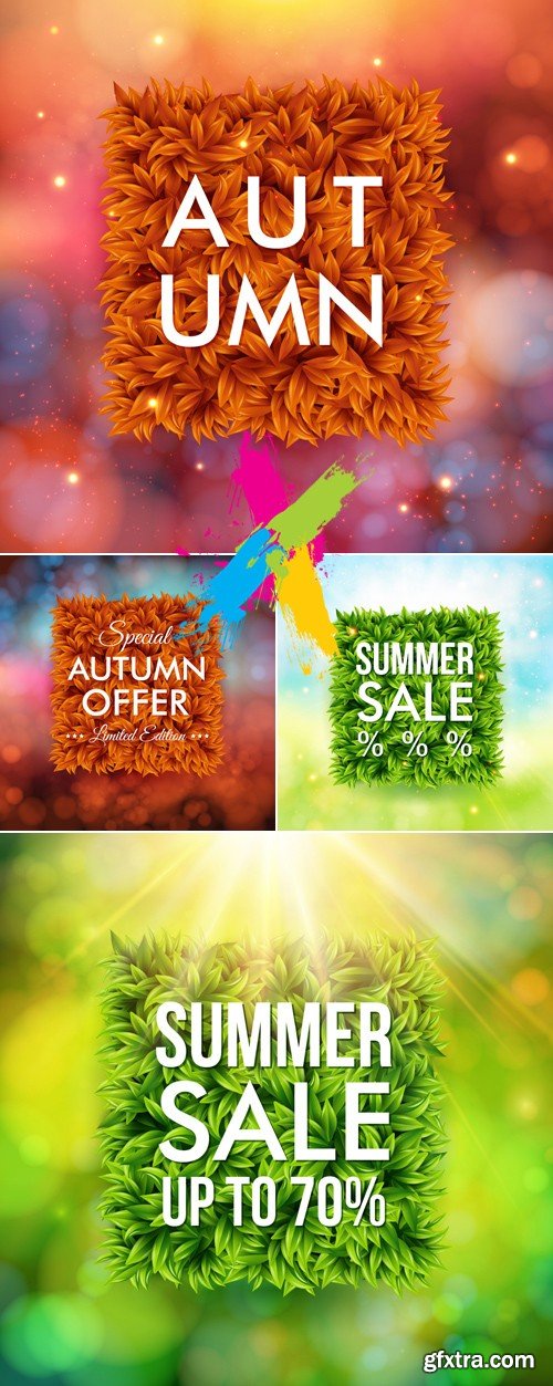 Autumn & Summer Leaves Sale Banners Vector
