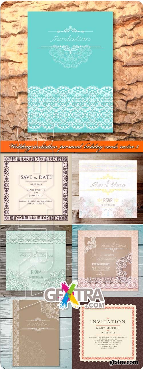 Wedding invitation personal holiday cards vector 3