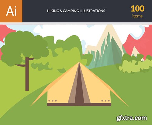 Hiking & campingIllustrations Pack 100xEPS