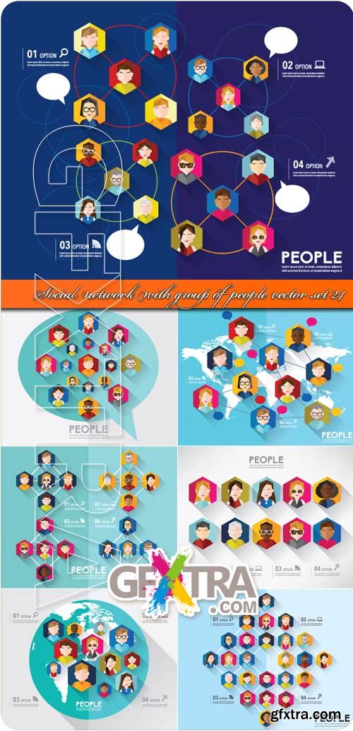 Social network with group of people vector set 24