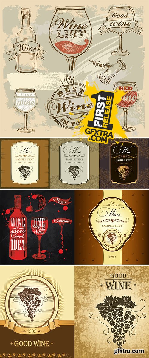 Stock: Wine label with grapes on brown paper