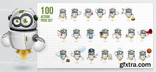 Flying Robot Cartoon Characters - 100 Great Poses in Vectors & Layers!