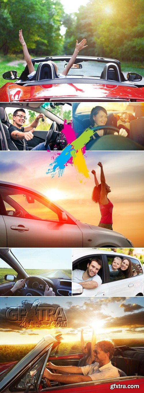 Stock Photo - Happy People Driving the Car