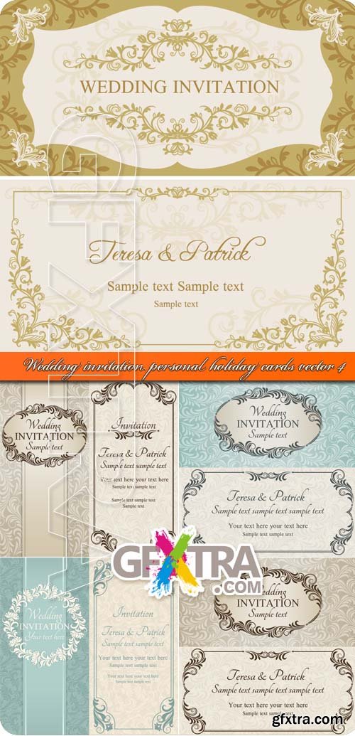 Wedding invitation personal holiday cards vector 4