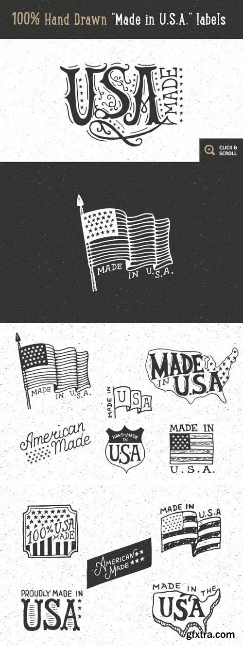 12 Hand Drawn - Made in USA Labels