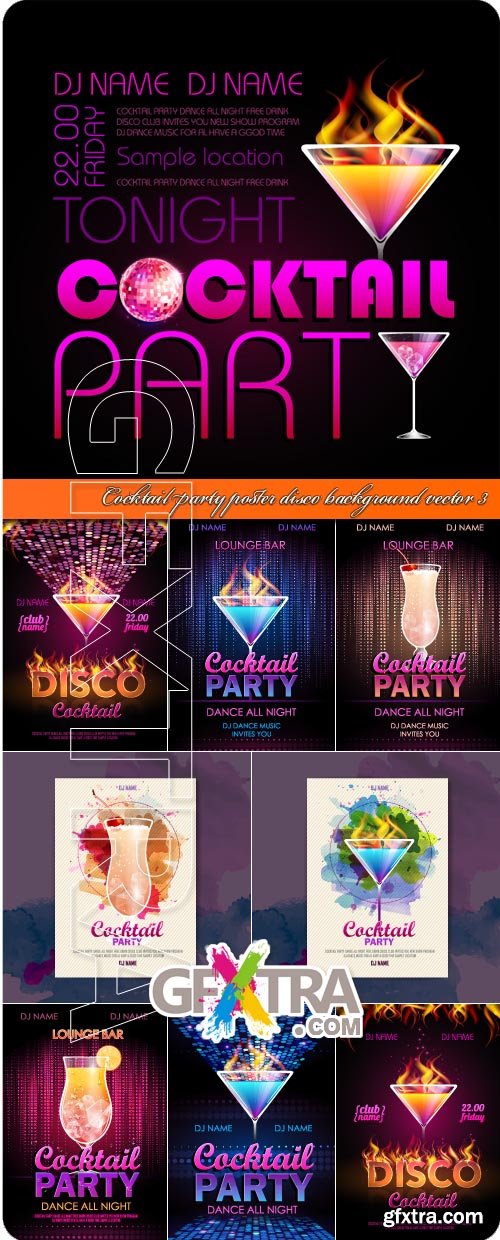 Cocktail party poster disco background vector 3
