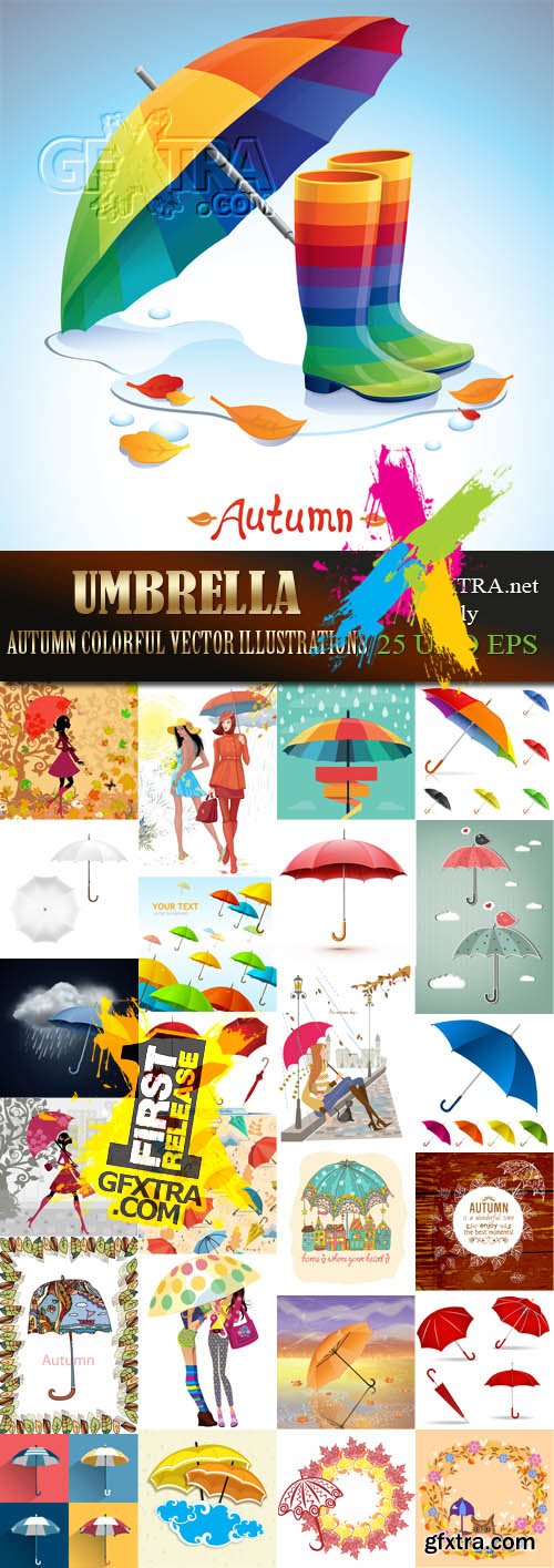 Umbrella & Autumn Colourful Vectors 25xEPS