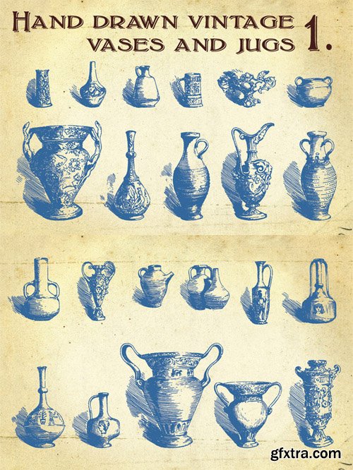 Hand Drawn Vintage Vases and Jugs Set 1
