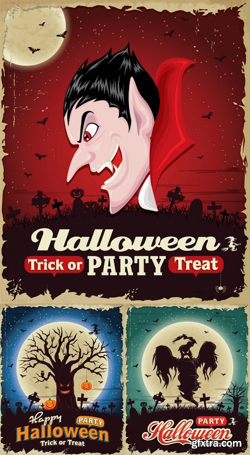 Vintage Halloween poster set design