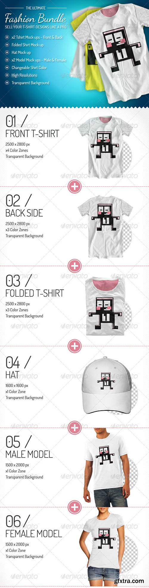 GraphicRiver - Fashion Bundle - x3 T-shirt / x2 Models / Hat