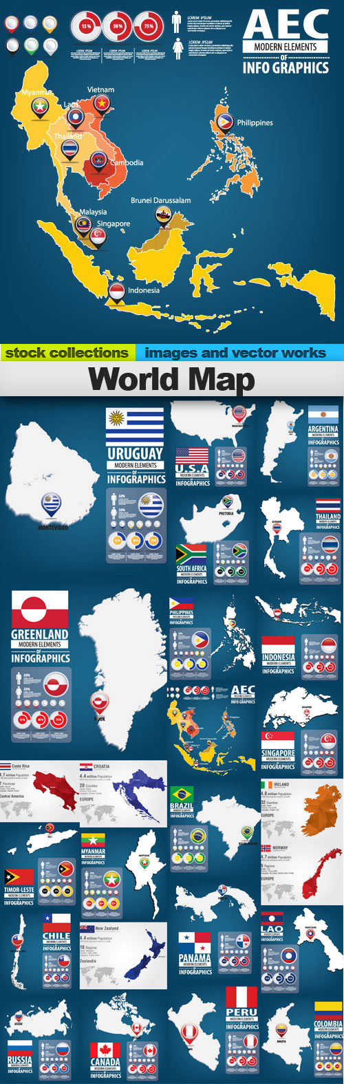 World Map, 25 x EPS