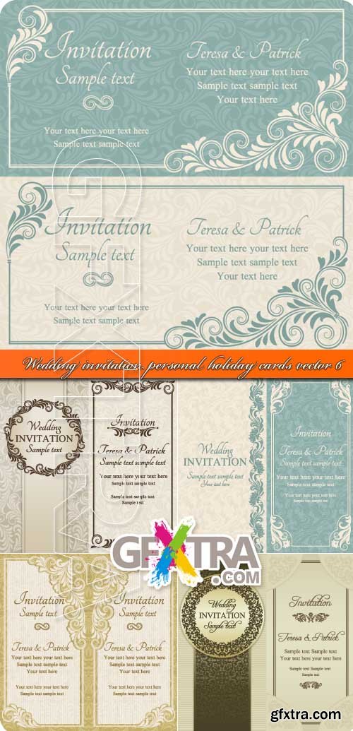 Wedding invitation personal holiday cards vector 6