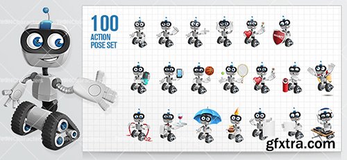 Robot on Wheels Cartoon Character Set