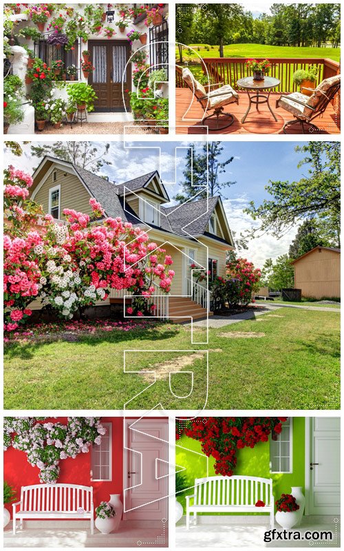 Exterior of a house with flowers decoration - Stock photo