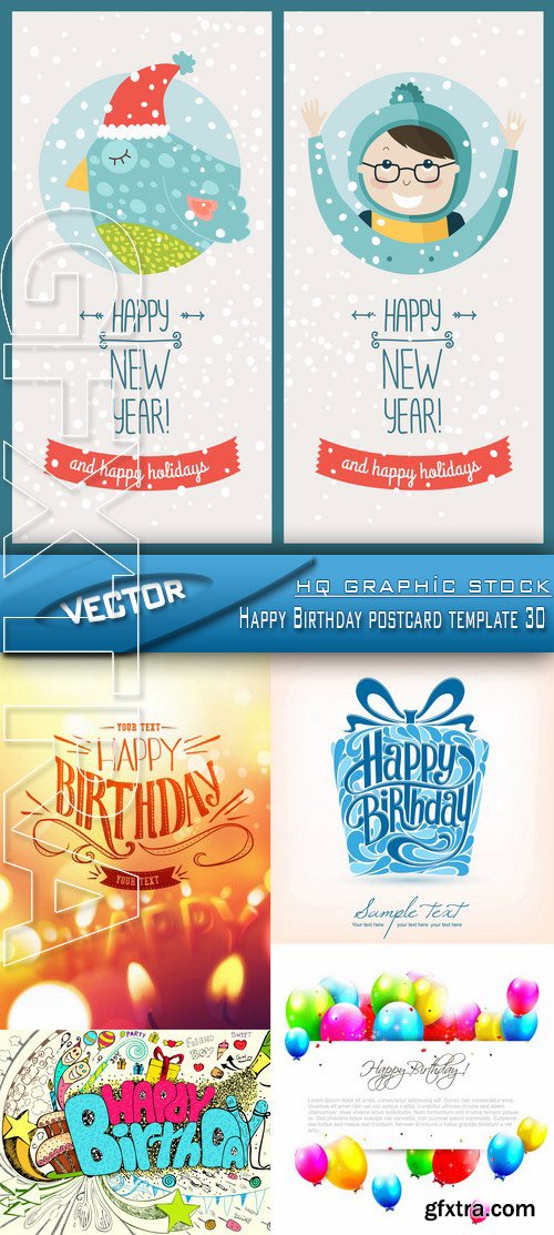Stock Vector - Happy Birthday postcard template 30