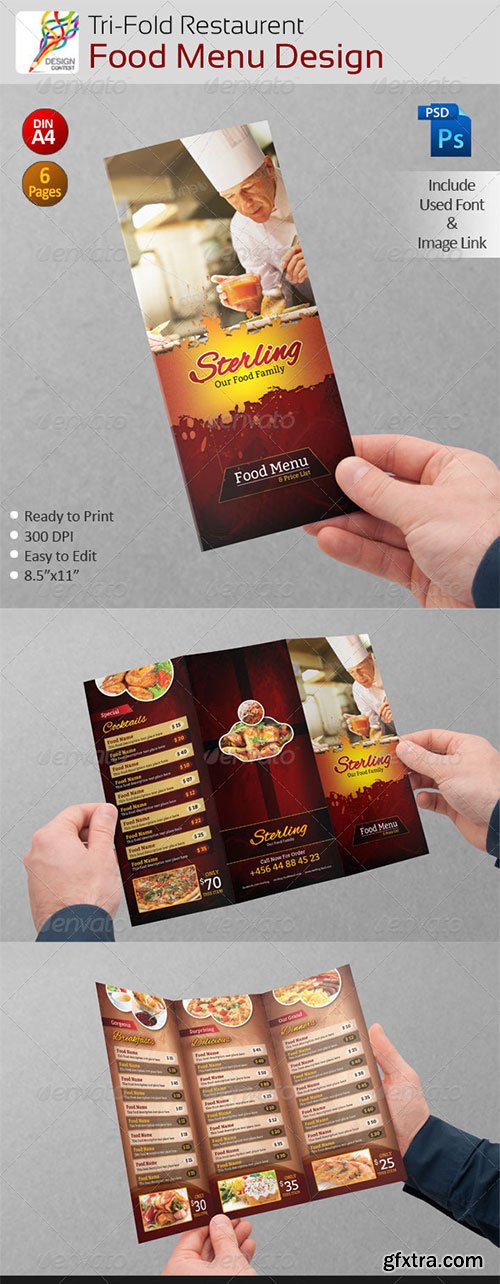 GraphicRiver - Creative Restaurent Tri-Fold Food Menu Design