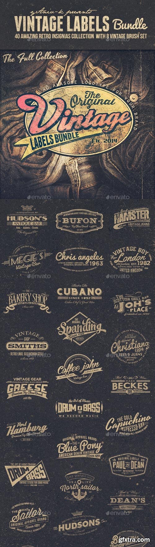 GraphicRriver - 40 Vintage Labels Insignias Logos Bundle