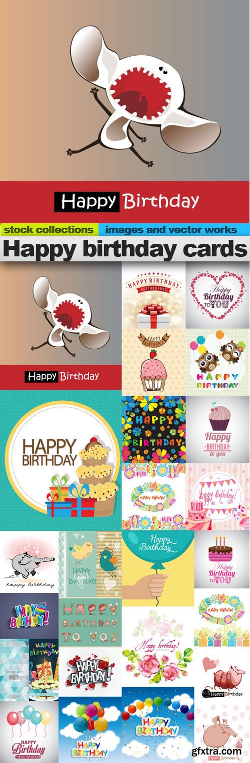 Happy birthday cards, 25 x EPS
