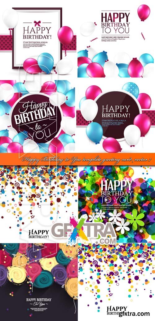 Happy Birthday to You Template Greeting Card Vector #7, 5xEPS