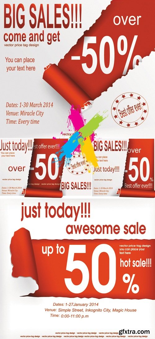 Red & White Sale Banners Vector