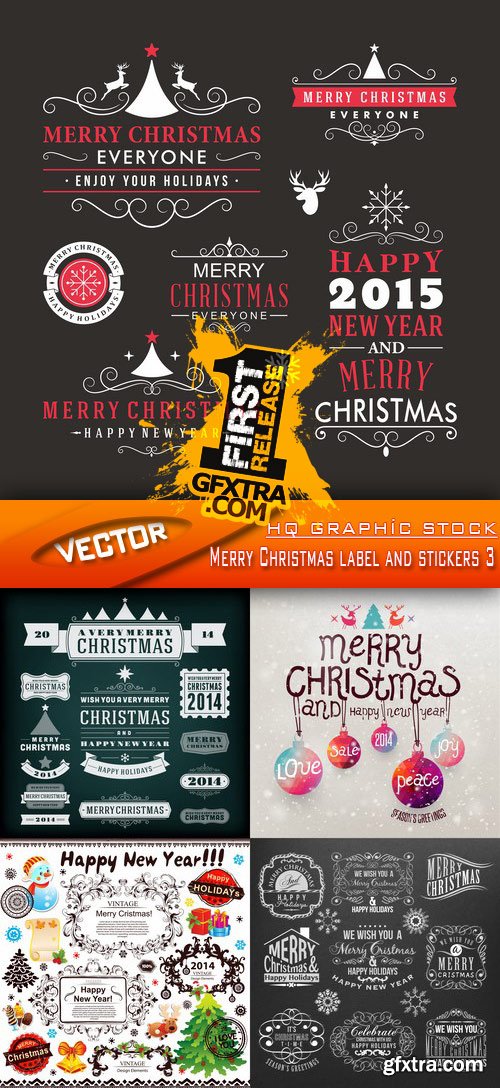 Stock Vector - Merry Christmas label and stickers 3