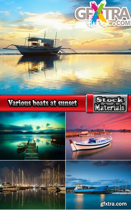 Various boats at sunset 5 UHQ Jpeg