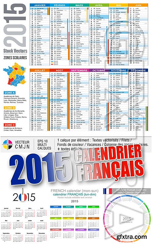 2015 French Calendars - Stock Vectors