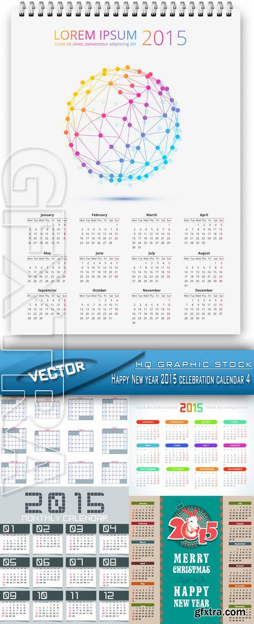 Stock Vector - Happy New year 2015 celebration calendar 4