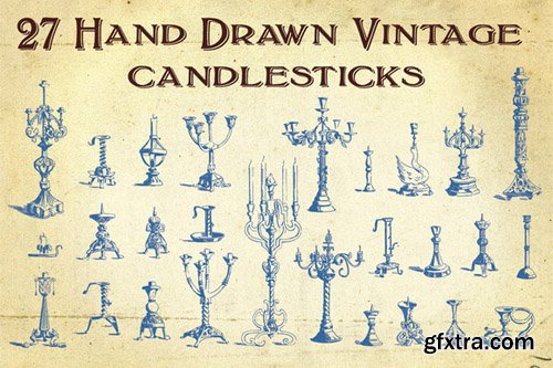 27 Hand Drawn Vintage Candlesticks