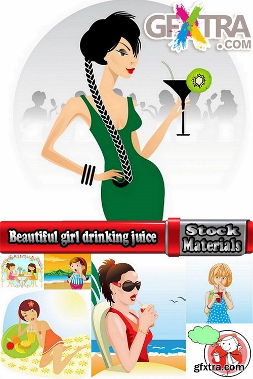 Beautiful girl drinking juice vector images 25 Eps