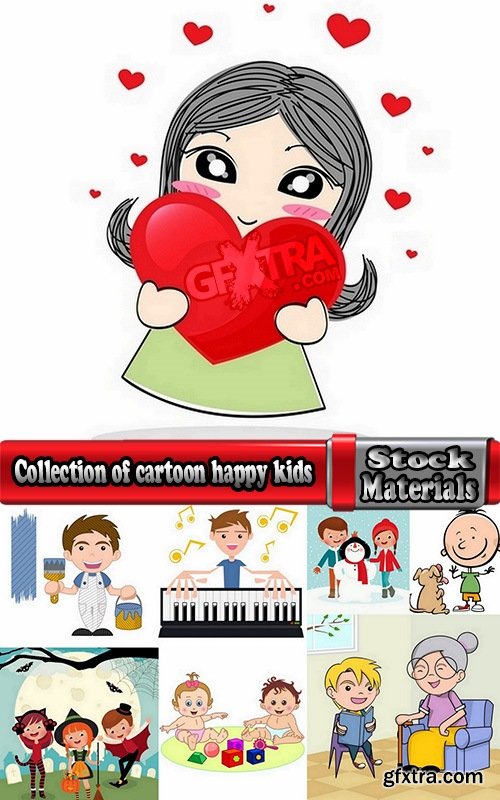 Collection of cartoon happy kids vector images 24 Eps